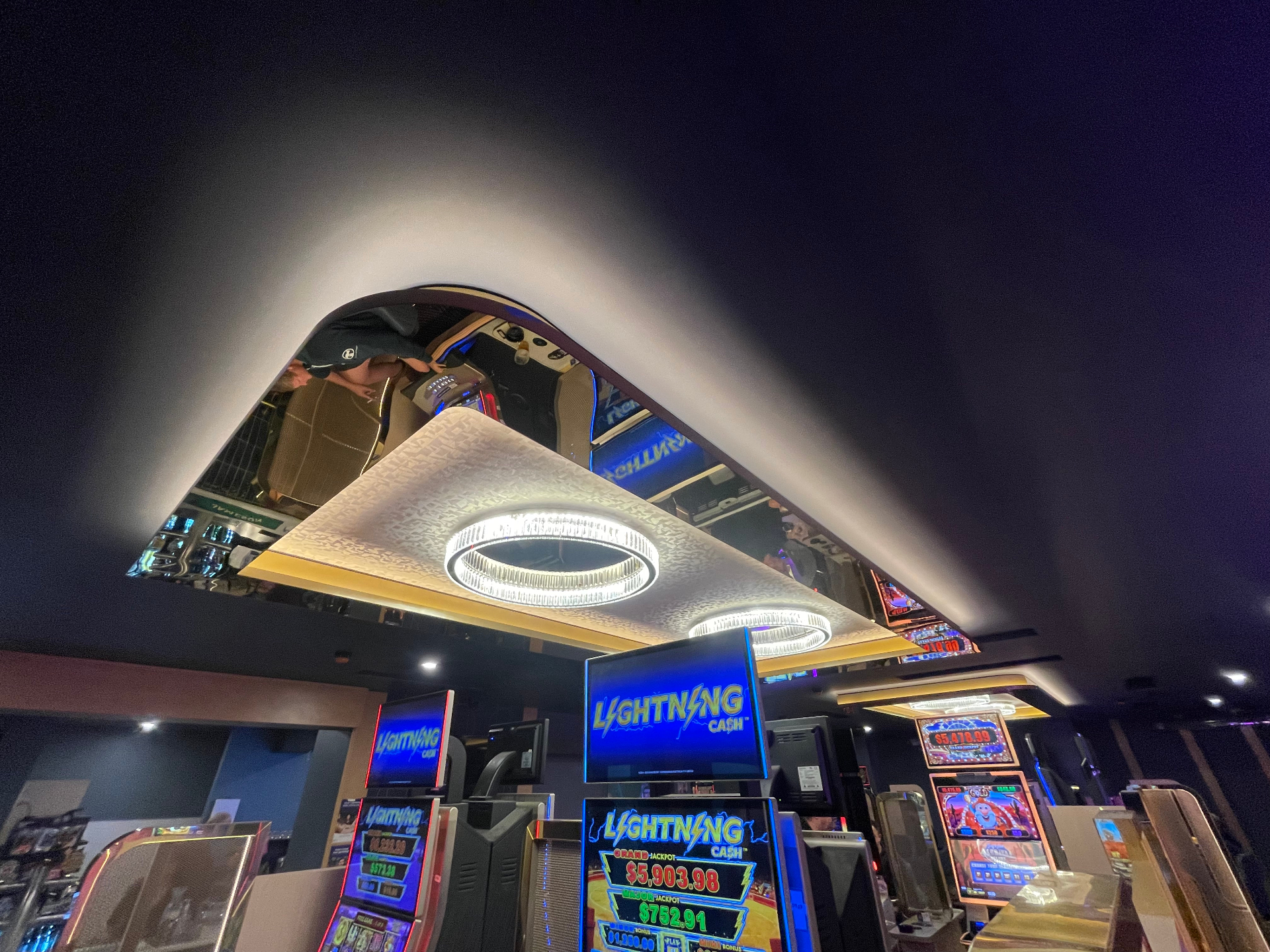Mirrored ceiling feature above the gaming floor